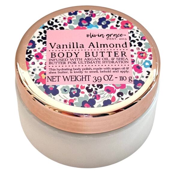 Olivia Grace Vanilla Almond Scented BODY BUTTER Lotion 3.9oz Jar Argan Oil Shea - Picture 5 of 5